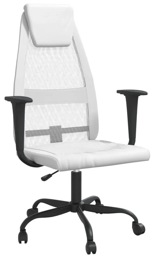 Cadeira de escritório tecido de malha e couro artificial branco