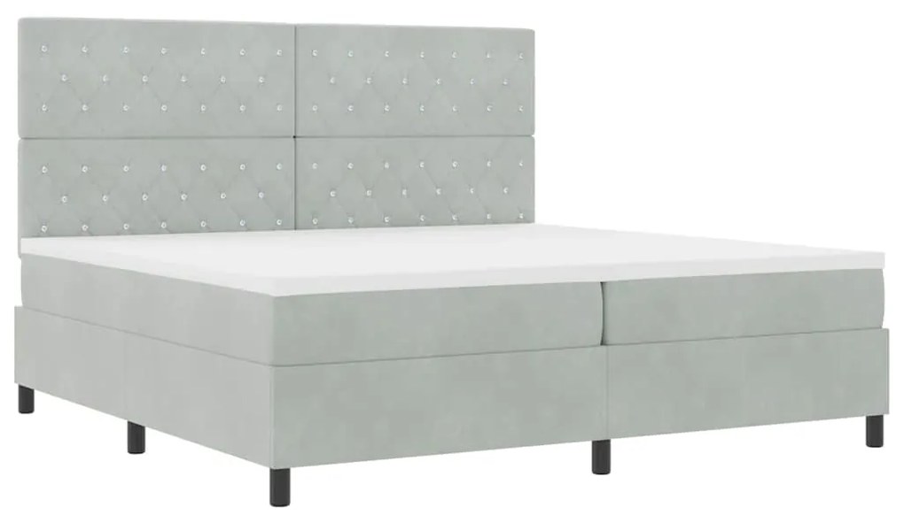 Cama Box com Colchão e Luz LED Cinza Claro 200x200 cm Veludo