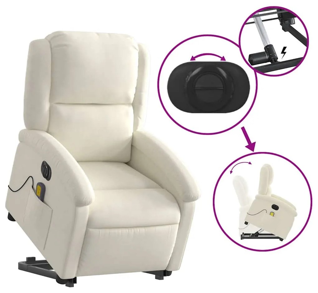 Poltrona massagens reclinável elevatória elétrica veludo creme