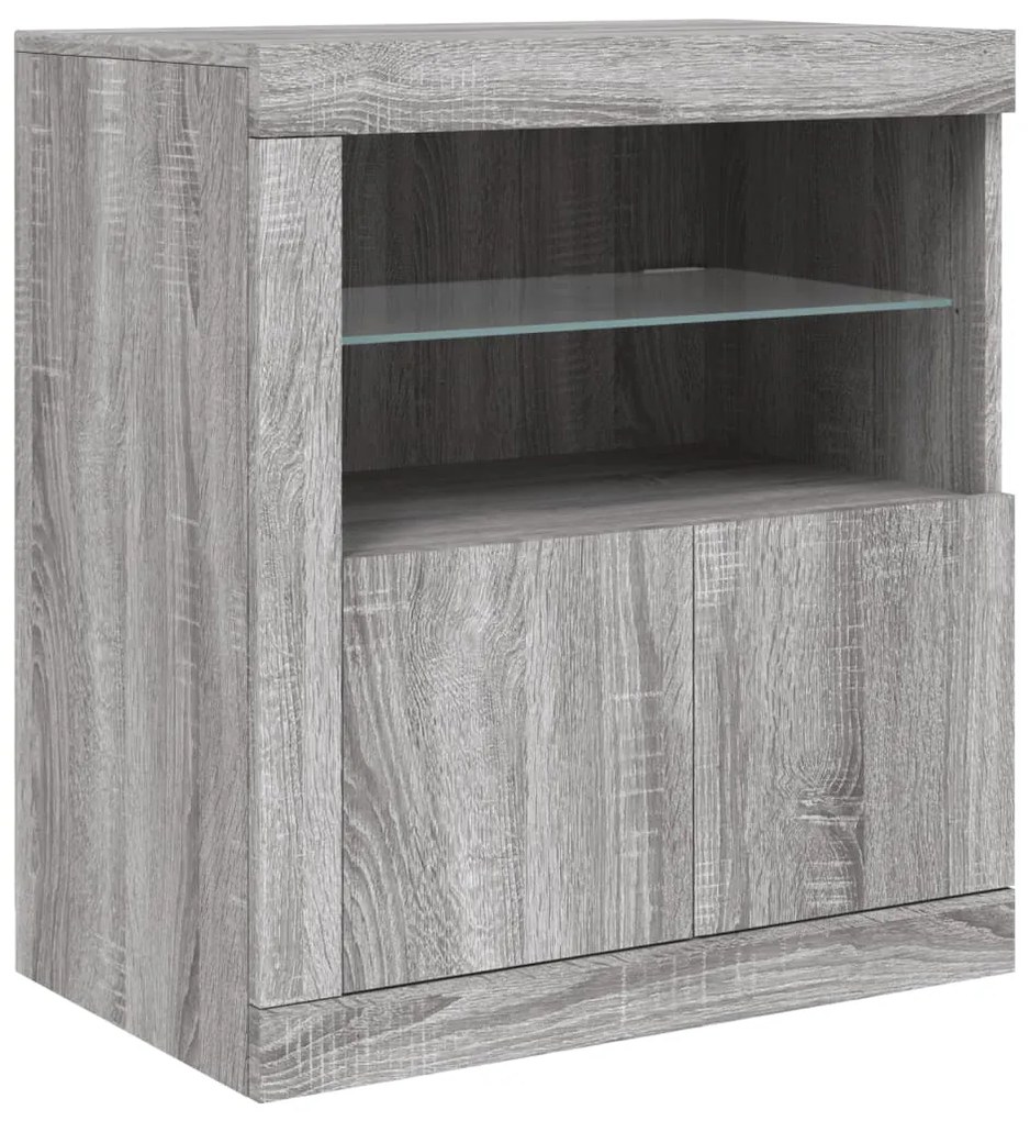 Aparador com luzes LED 60,5x37x67 cm cinzento sonoma