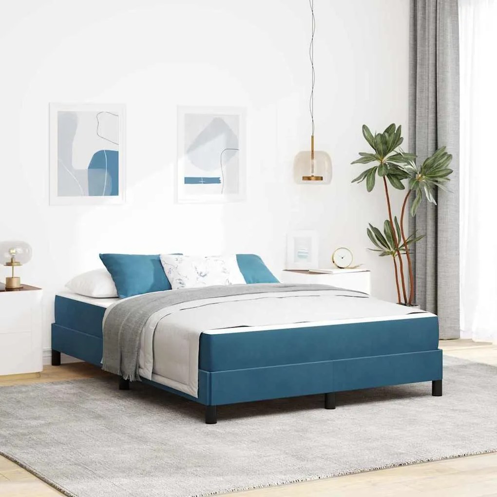 vidaXL Cama Box com colchão Azul Escuro 160 x 220 cm tecido