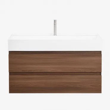 Conjunto De Móvel De Casa De Banho Suspenso Em Madeira E Folha De Freixo Com Lavatório Integrado Ona Madeira Escura & Sem Espelho & - Sklum