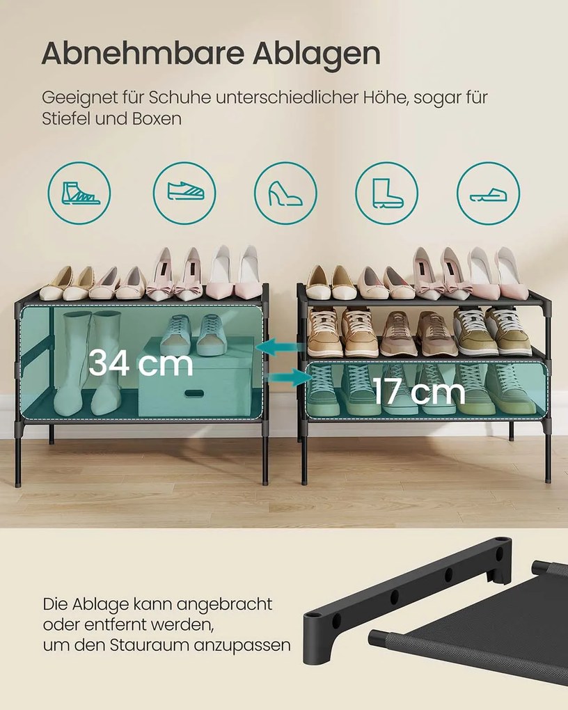 Sapateira com vários níveis 29,7 x 62,3 x 53,5 cm, economiza espaço para o corredor e a área de entrada Preto