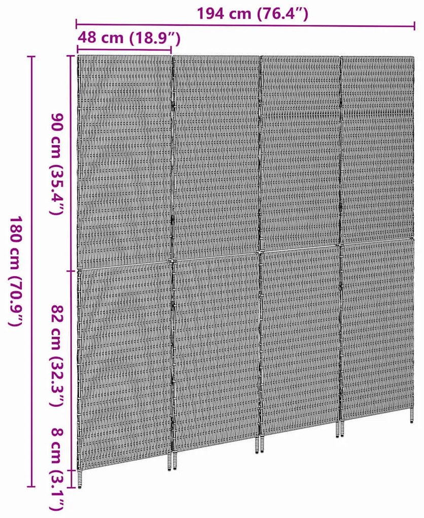Divisor de Ambiente 4 Painéis Dobrável Bege 196x180 cm Polyrattan