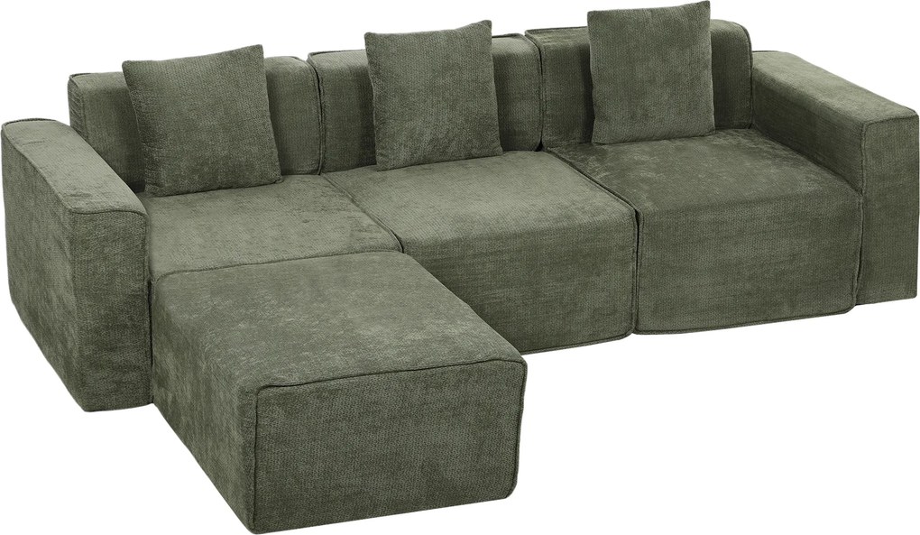 HOMCOM Sofá 3 Lugares com Pufe Reversível, Sofá de Canto Modular em Chenille 251 cm Moderno, Assento Largo, Verde | Aosom Portugal