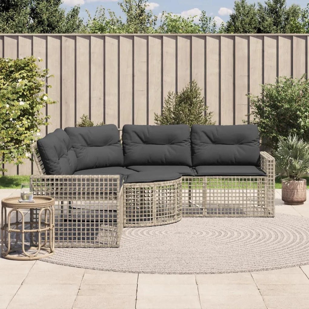 vidaXL Sofá de jardim em L c/ almofadões e apoio de pés vime PE cinza
