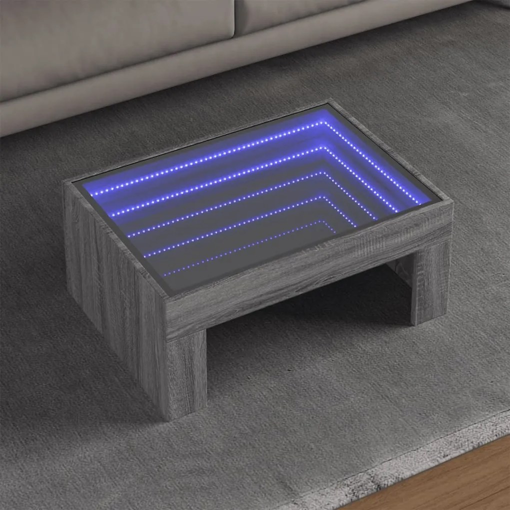 vidaXL Mesa de centro luzes LED Infinity 70x50x30 cm cinzento sonoma