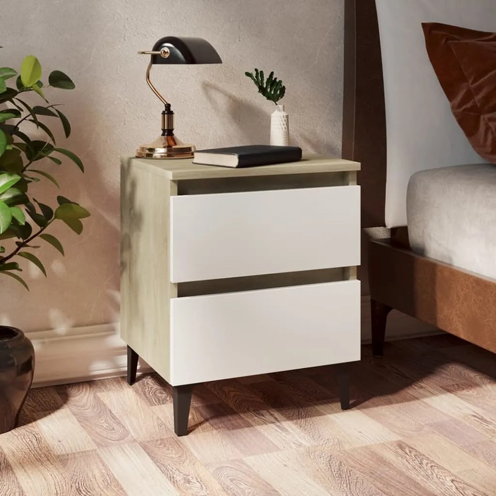 vidaXL Mesa de cabeceira 40x35x50 cm contrapl. branco/carvalho sonoma