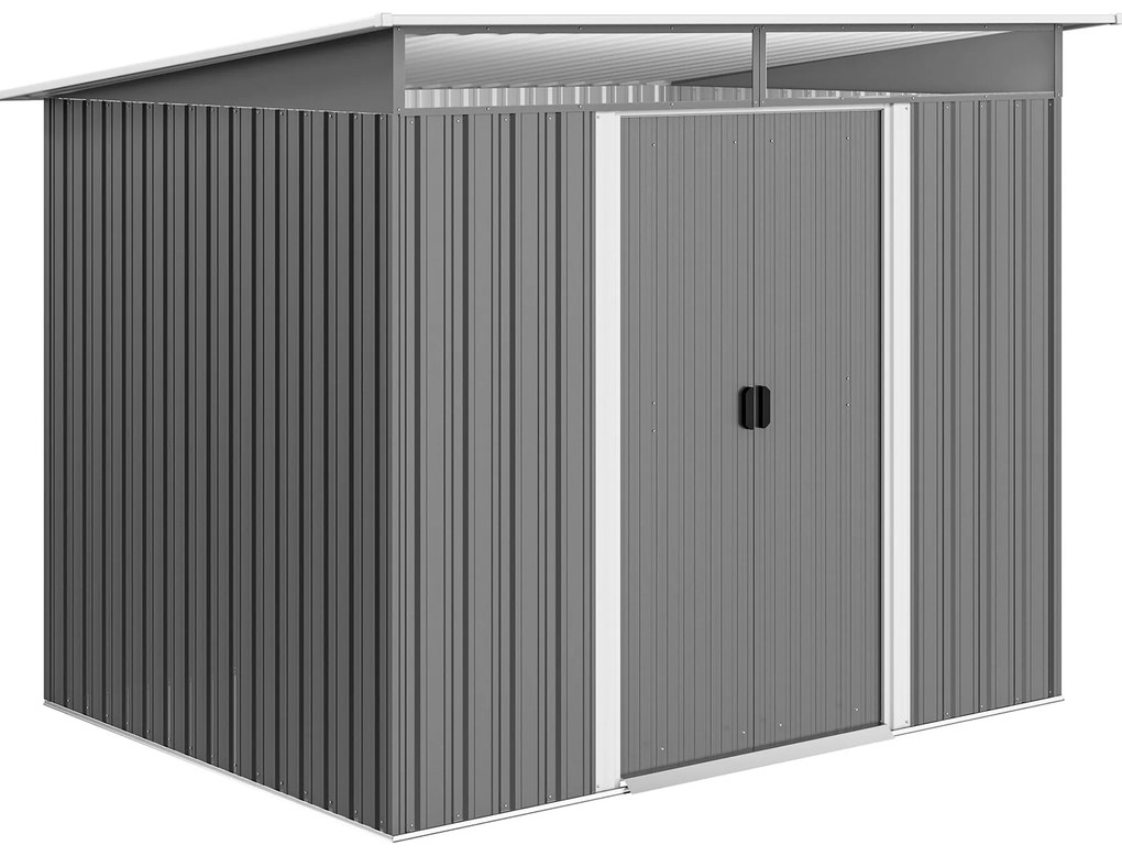 Outsunny Abrigo de Jardim 4,5 m² 260x194x200 cm Abrigo Exterior Metálico com 2 Portas Deslizantes para Armazenamento de Ferramentas Cinza | Aosom Portugal