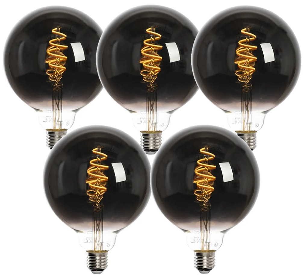 Conjunto de 5 Lâmpadas LED Inteligentes E27 G125 Pretas 4W 60lm 1800-3000K