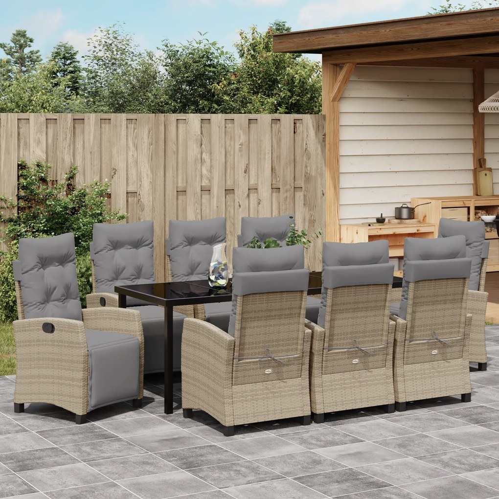 Conjunto de Jantar de Jardim de 9 Peças Bege Rattan Poliéster