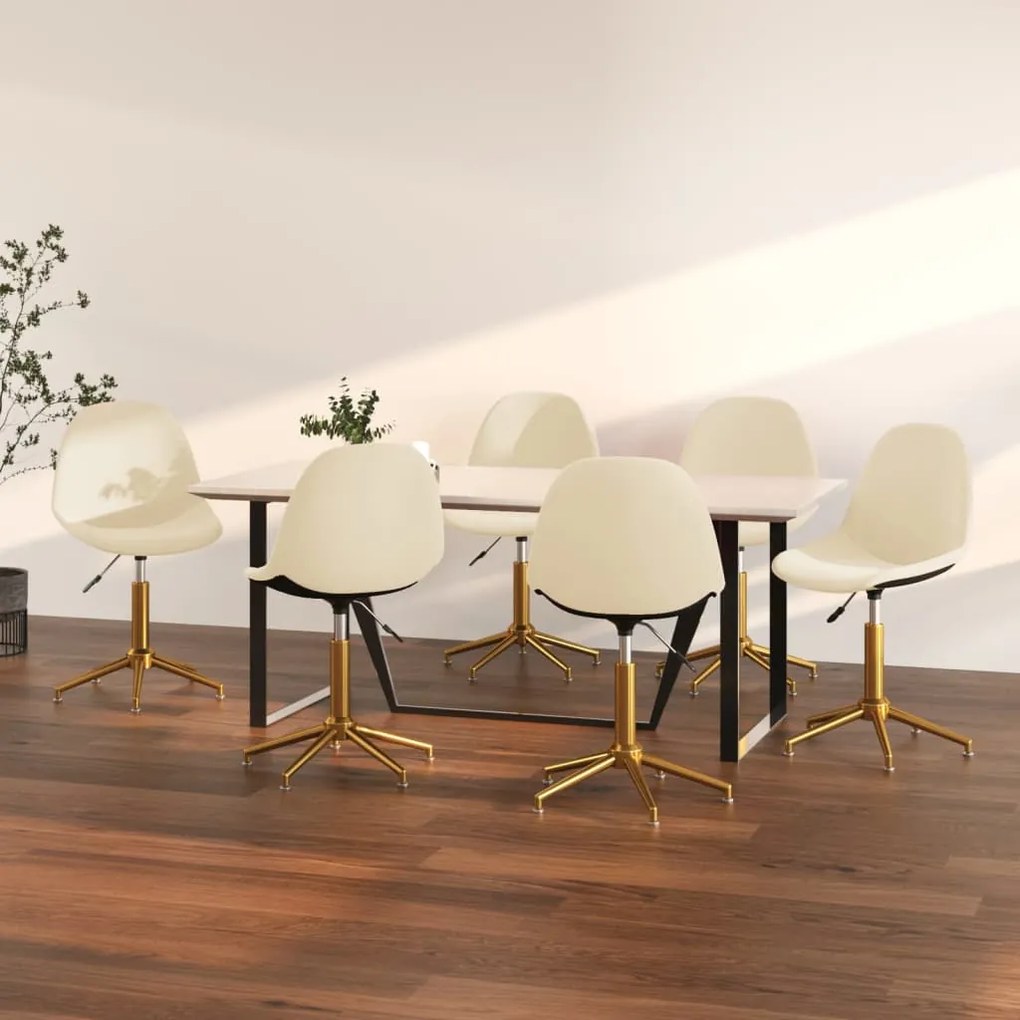 vidaXL Cadeiras de jantar giratórias 6 pcs veludo cor creme