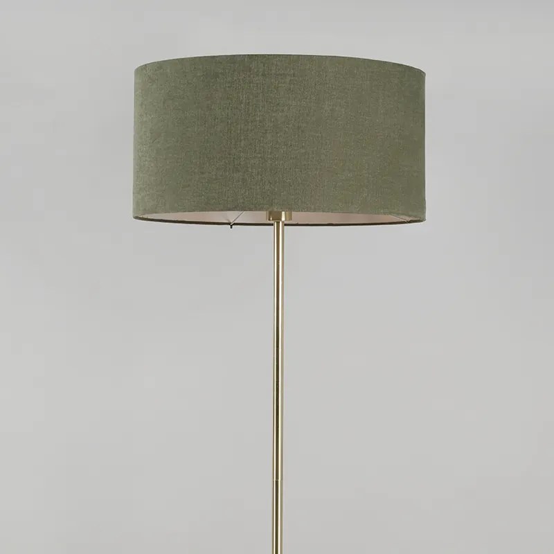 Candeeiro de pé em latão com abajur verde 50 cm - Kaso Moderno