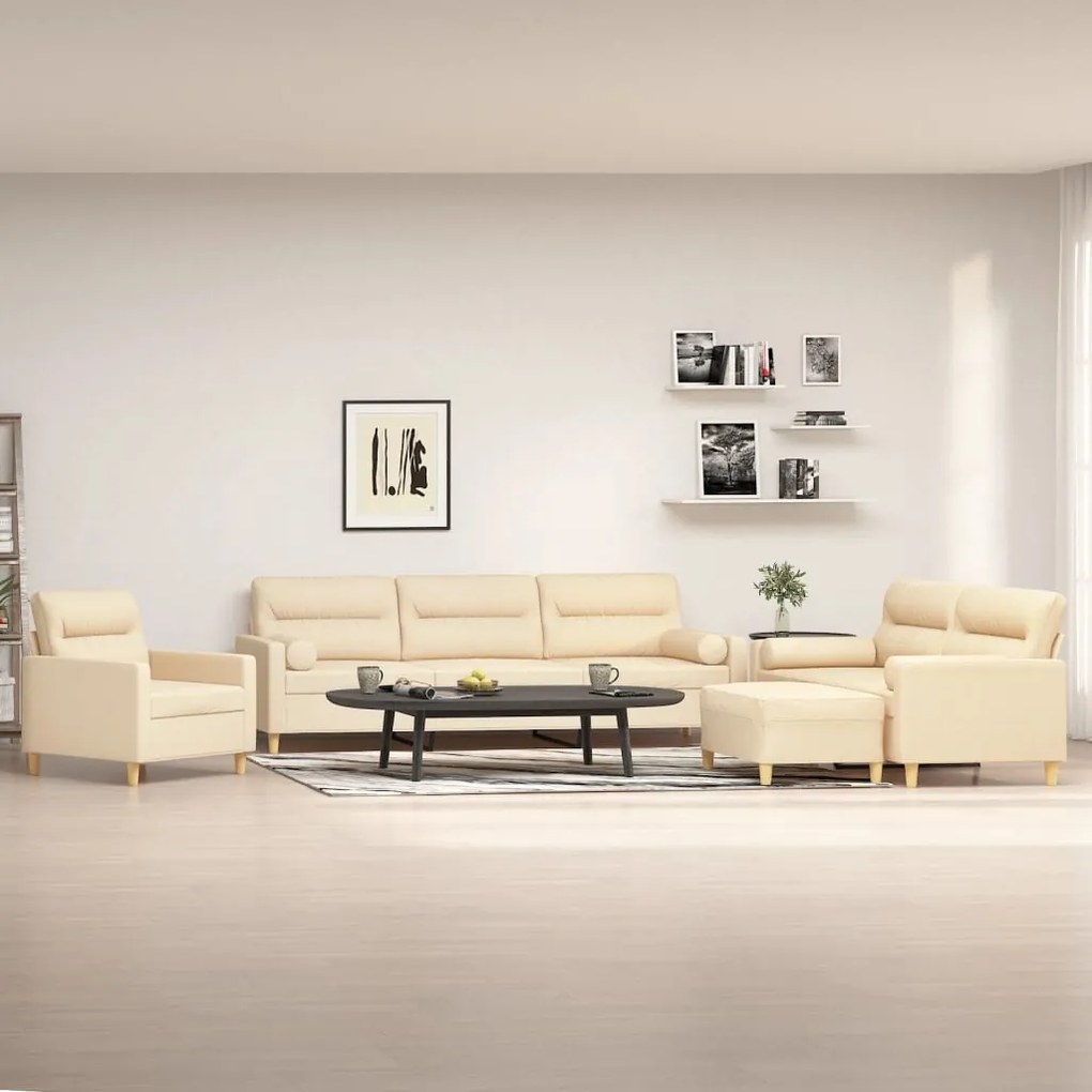 vidaXL 4 pcs conjunto de sofás c/ almofadões tecido cor creme