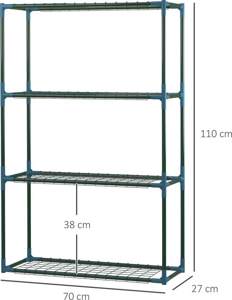 Conjunto de 2 prateleiras para flores em aço, com 4 níveis, para interior e exterior, suporte para plantas 70 x 27 x 110 cm, verde