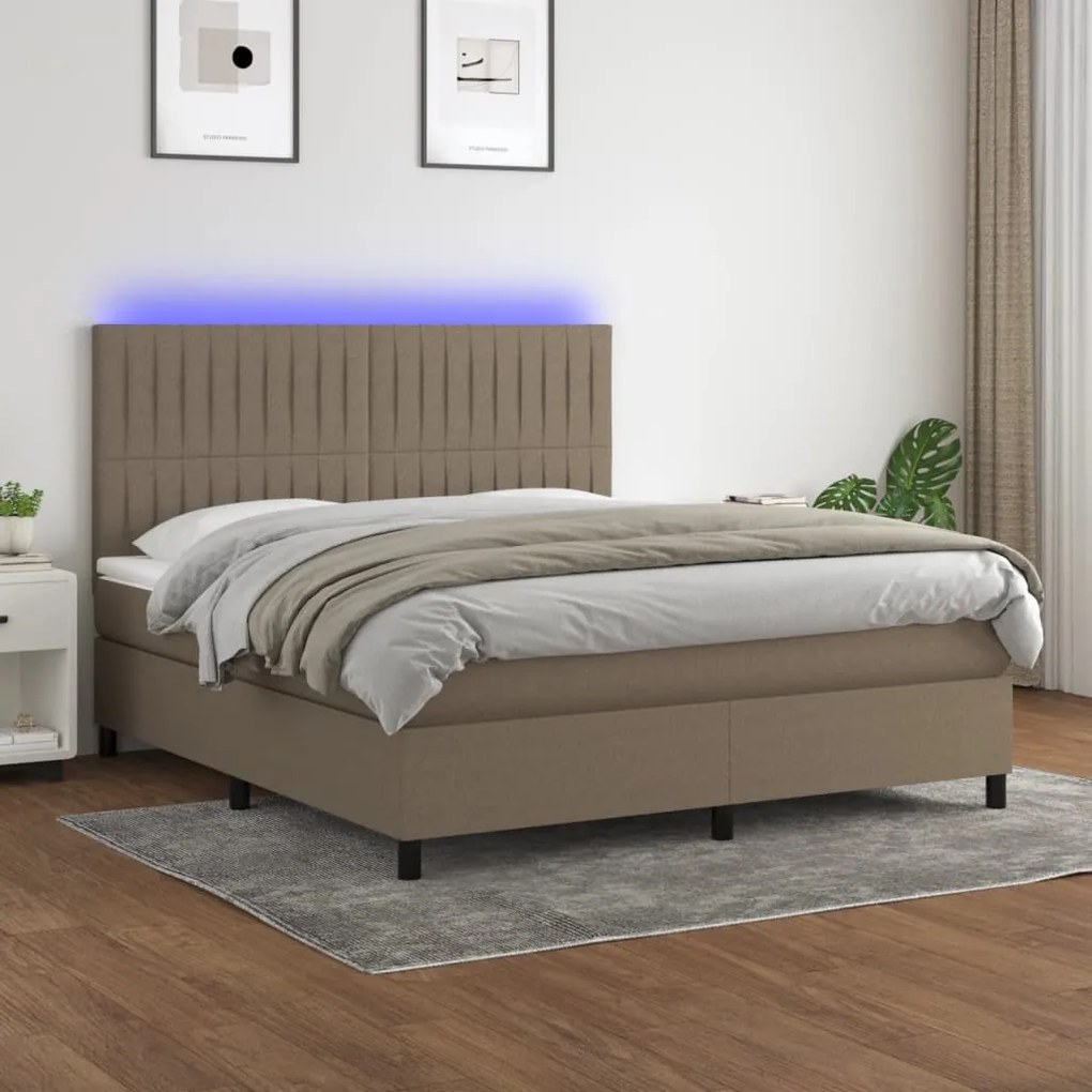 vidaXL Cama box spring colchão/LED 160x200 cm tecido cinza-acastanhado