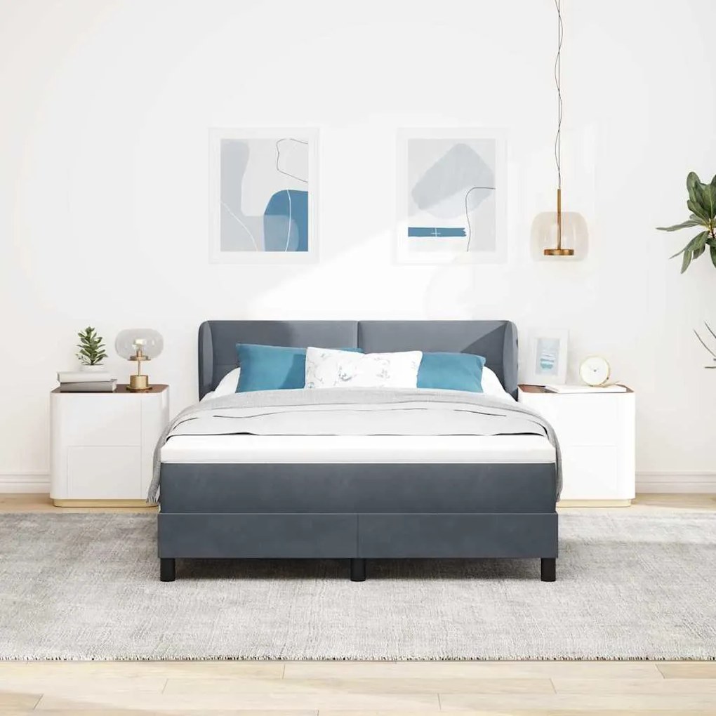 Cama Box com Colchão vidaXL Cinza Escuro 140x200 cm em Veludo