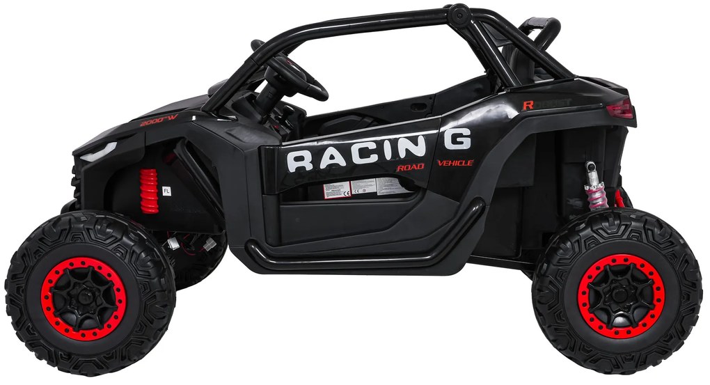 Carro elétrico para Crianças 4X4 2 Lugares 24V RACING Road 2000, Pneus Espuma EVA, Assento couro ecológico Preto