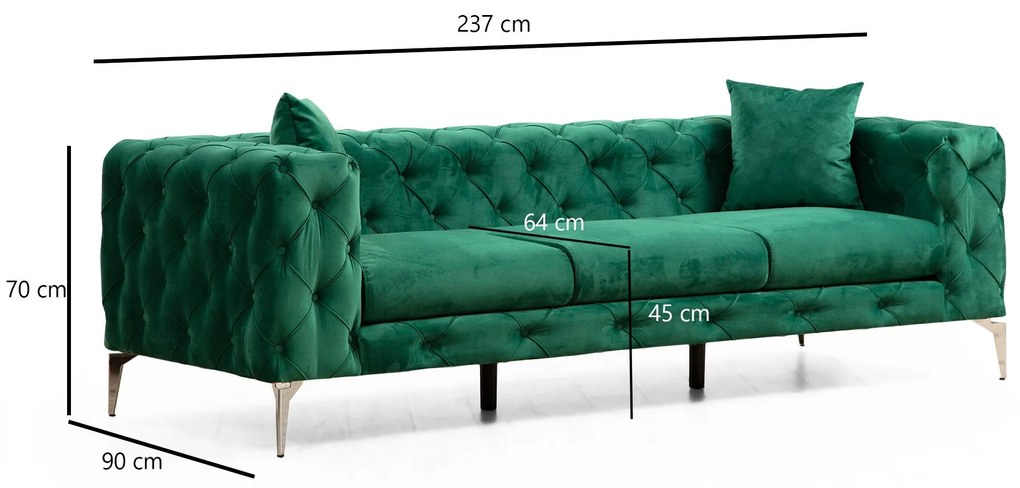 Sofá de 3 Lugares com Pernas em Metal Cromado – Francisca – Verde – 23