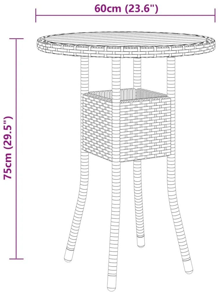 3 pcs conjunto de bistrô para jardim vime PE cinzento