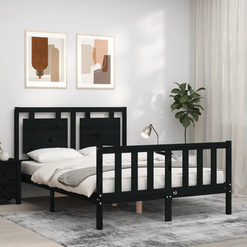 Estrutura de cama com cabeceira 120x200cm madeira maciçao preto