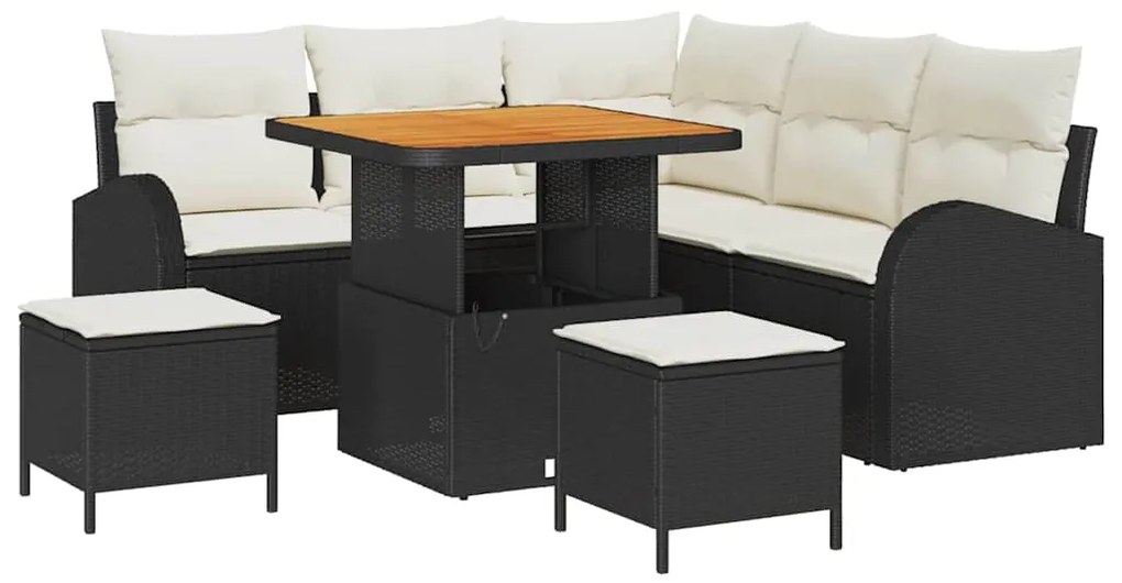 Conjunto de Sofás de Jardim vidaXL com Almofadas Preto Ratan Sintético