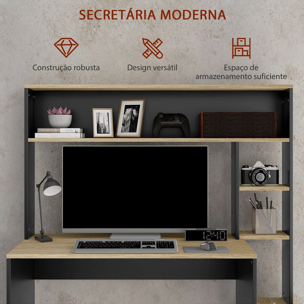 HOMCOM Secretária para Computador com Prateleira de 3 Níveis Mesa de E