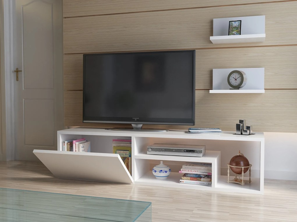 Móvel de TV "Zeplin" com Prateleiras de Parede – Branco - 120x29.6x29.