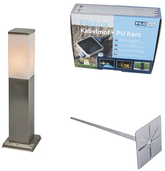 Candeeiro de exterior em aço 45cm IP44 - Malios com estaca de chão e prensa-cabos