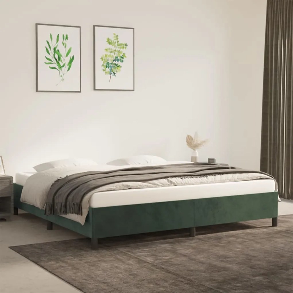 Estrutura de cama sem colchão 200x200 cm veludo verde-escuro