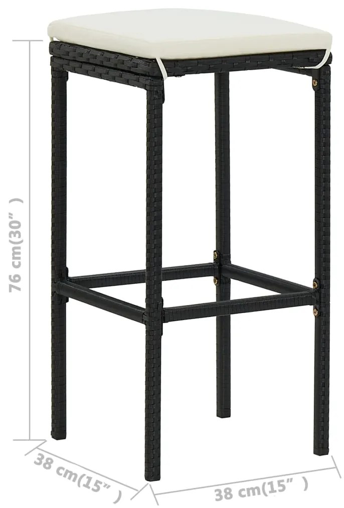 5 pcs conjunto de bar para jardim com almofadões preto