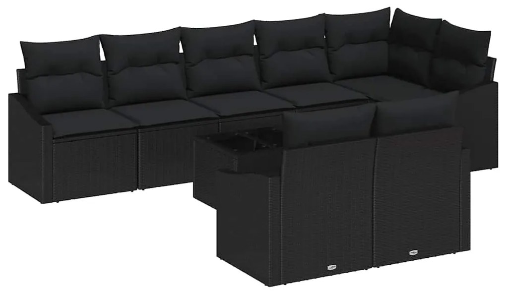 Conjunto de Sofá de Jardim de 9 Peças com Almofadas Beiges em Rattan d
