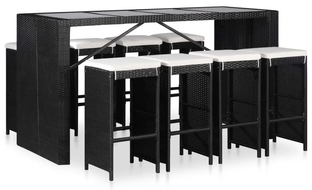 vidaXL Conjunto de jantar para exterior 9 pcs vime PE preto