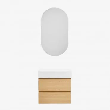 Conjunto De Móvel De Casa De Banho Em Madeira E Chapa De Freixo Com Lavatório Integrado Ona Madeira Natural & Ovalado Com Armazenamento - Sklum