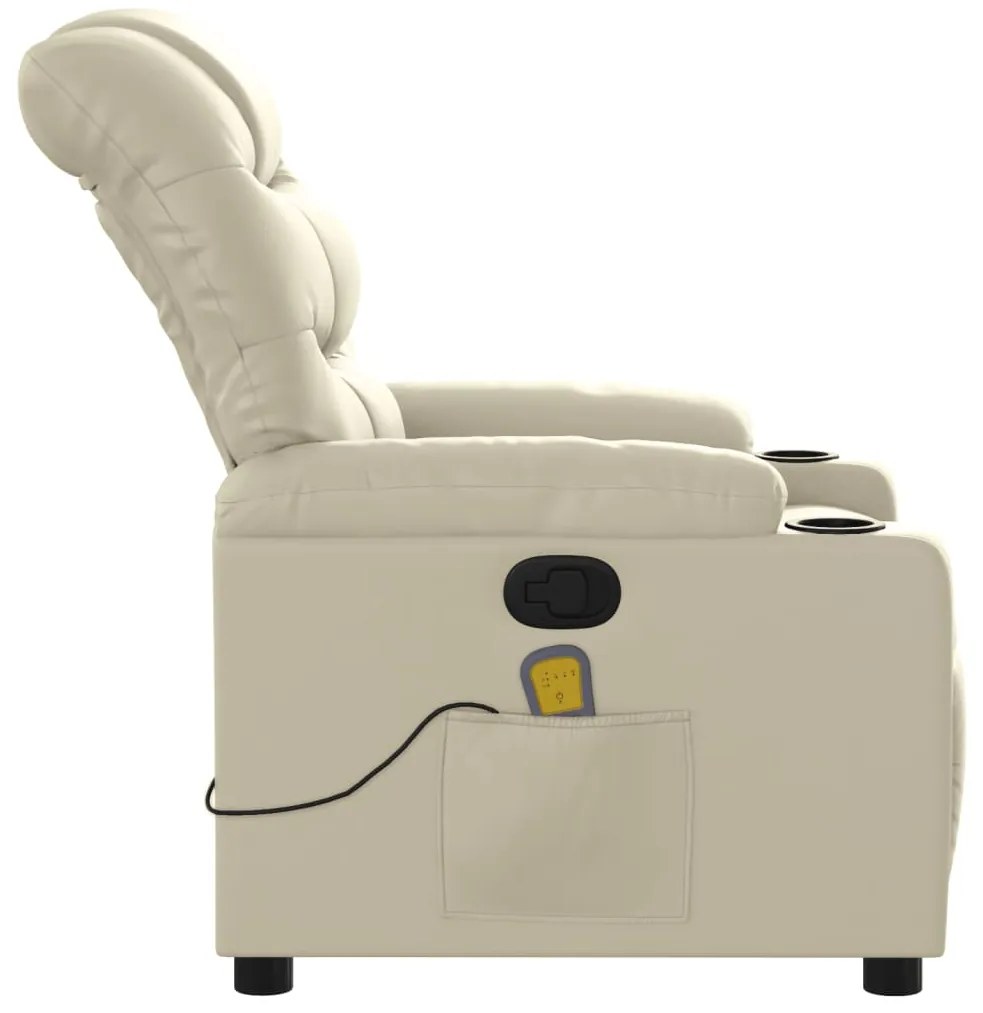 Poltrona de massagens reclinável couro artificial cor creme