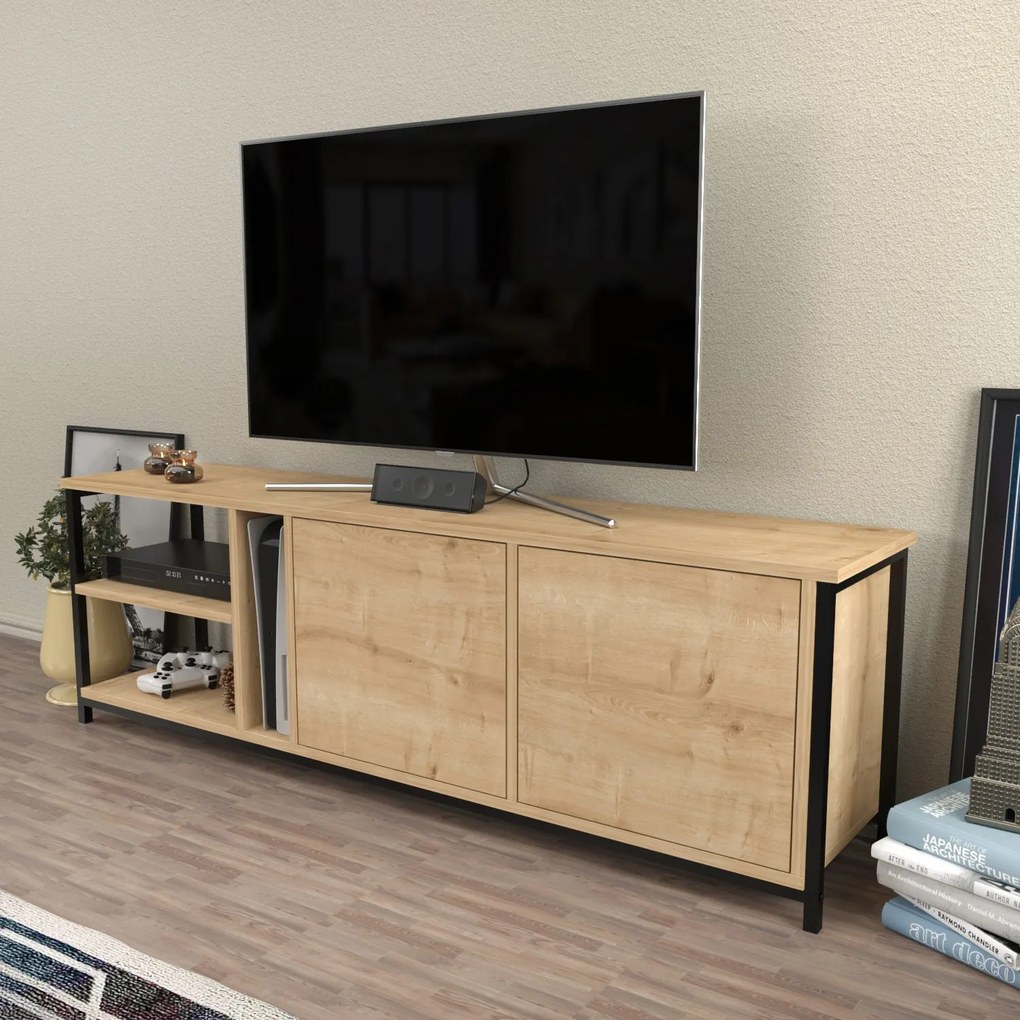 Móvel TV Primrose – Preto Carvalho – 160 cm x 35,3 cm x 50,8 cm