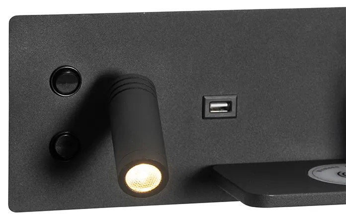 Conjunto de 2 candeeiros de parede pretos com LED, USB e carregador por indução - Riza Moderno