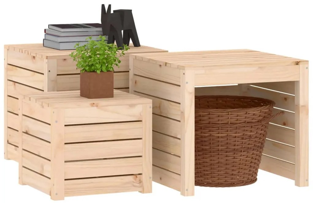 3 pcs conjunto de caixas de jardim madeira de pinho maciça