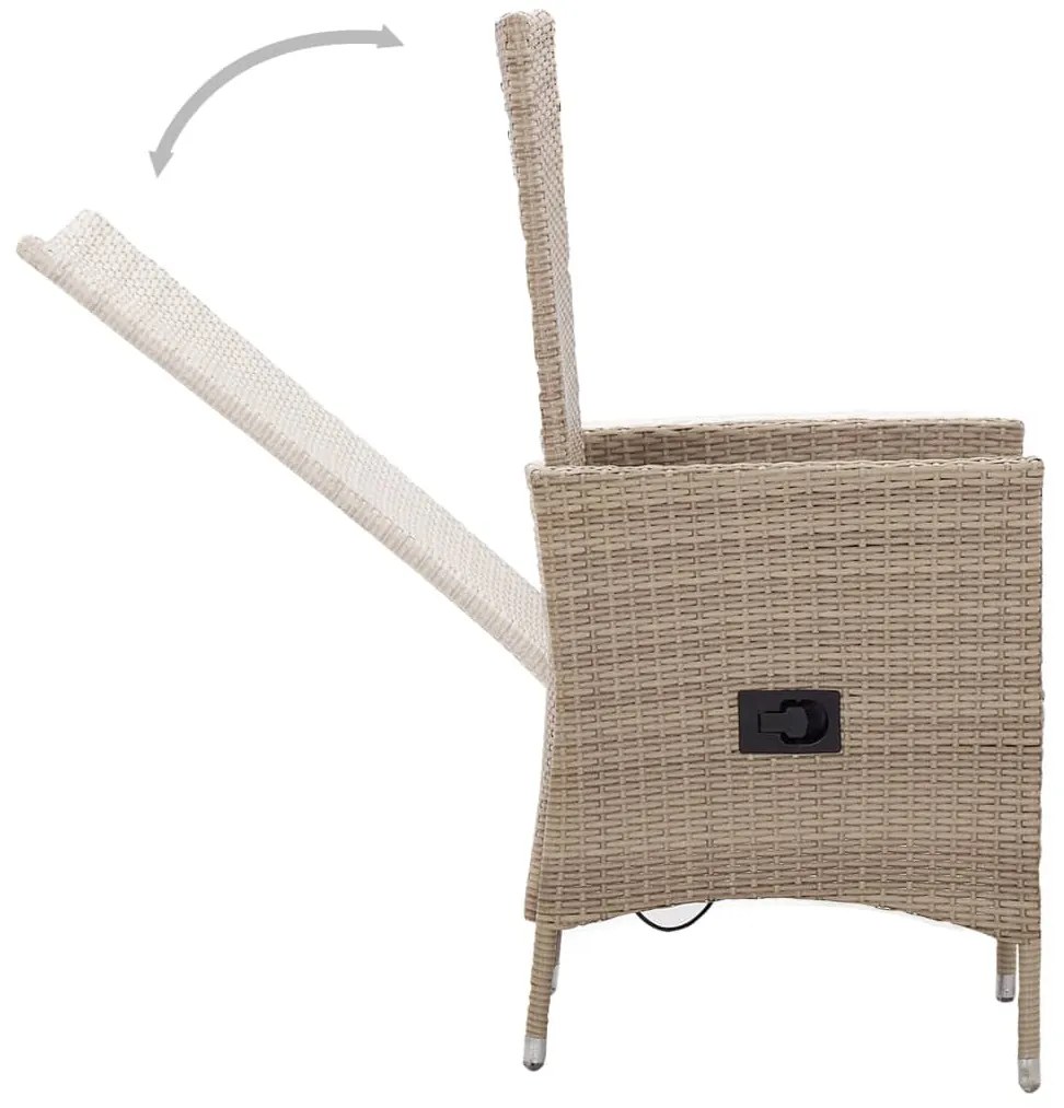 3 pcs conjunto de jantar para jardim com almofadões bege