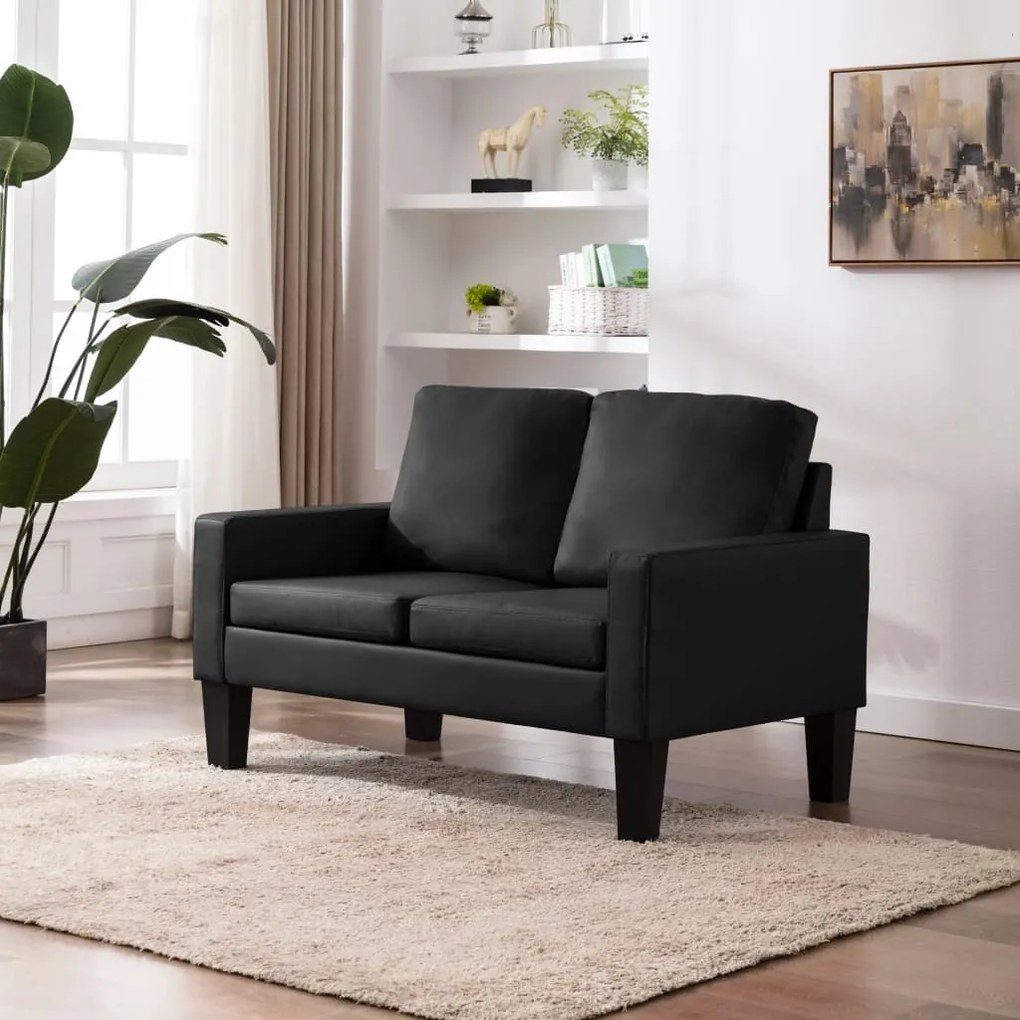288751 vidaXL Sofá de 2 lugares couro artificial preto