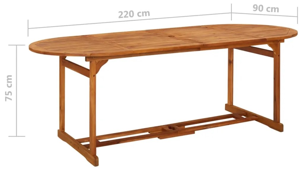 Mesa de jantar p/ jardim 220x90x75 cm madeira de acácia maciça