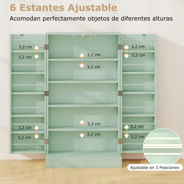 Armário despensa Cozinha 59 x 30 x 104 cm com 2 portas e prateleiras ajustáveis Verde