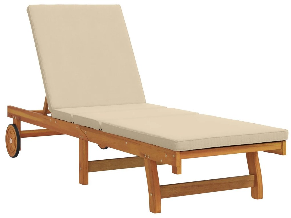 Espreguiçadeiras com Rodas vidaXL 2 pcs com Mesa e Almofada em Madeira