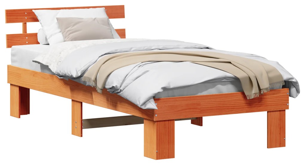 Estrado de Cama com Cabeceira Castanho Encerado 90x190 cm Madeira Maci