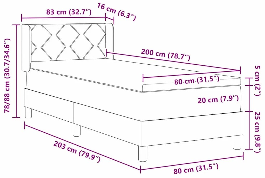 Cama Box com Colchão - Cinza Escuro, 80x200 cm, Têxtil.