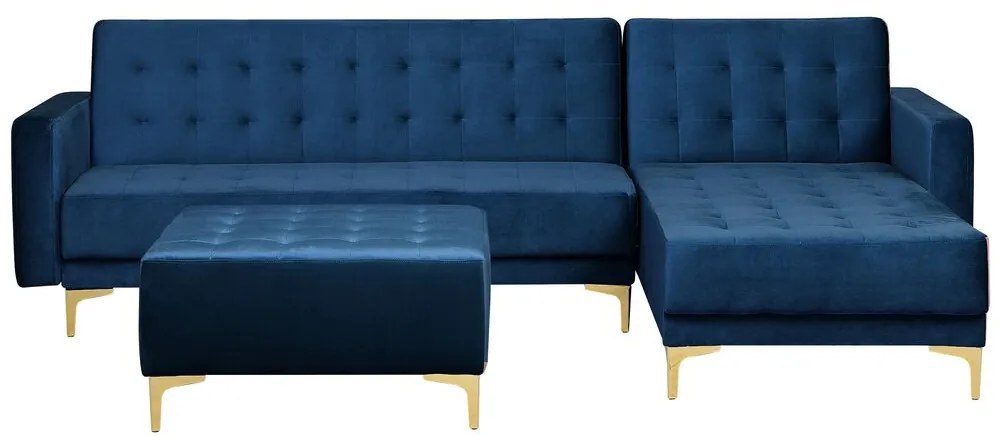 Sofá de canto 4 lugares com repousa-pés em veludo azul marinho à esquerda ABERDEEN Beliani