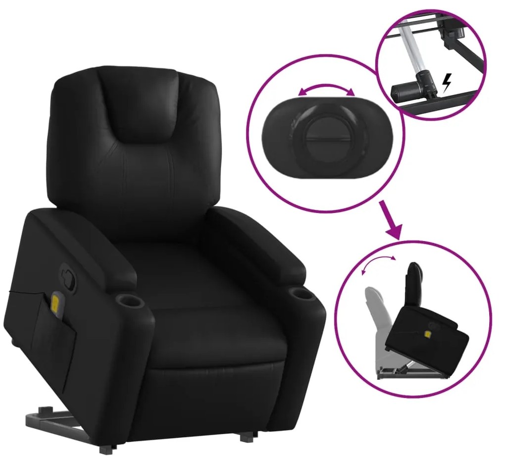 Poltrona massagens reclinável elevatória couro artificial preto