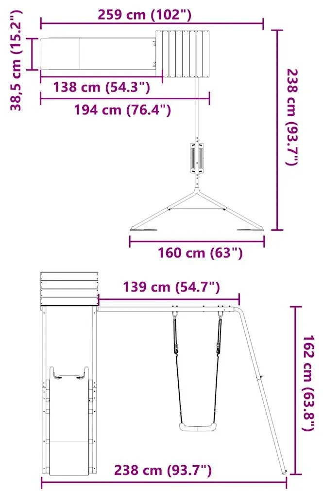 Conjunto de brincar para exterior madeira de douglas maciça