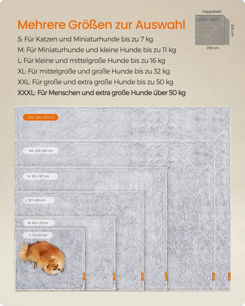 Manta para cães utilizável dos dois lados 229 x 203 cm, em tecido Sherpa cinzenta