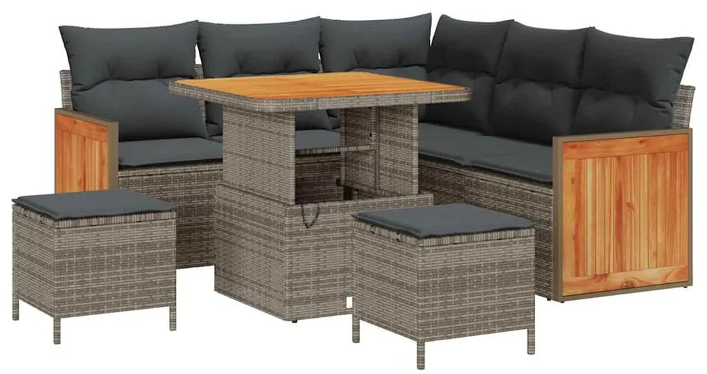 Conjunto de Sofá de Jardim de 8 Peças com Almofadas Cinza Rattan Sinté